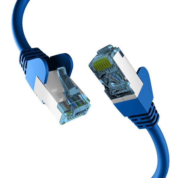 RJ45 PATCHKABEL mit CAT7 ROHKABEL BLAU 0,15m -- S/FTP PIMF Netzwerkkabel LAN DSL