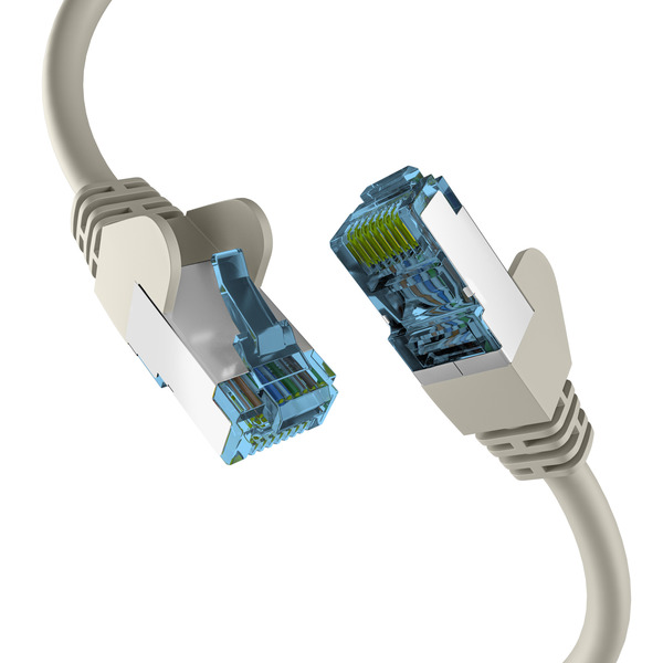 RJ45 PATCHKABEL mit CAT7 ROHKABEL GRAU 0,25m -- S/FTP PIMF Netzwerkkabel LAN DSL