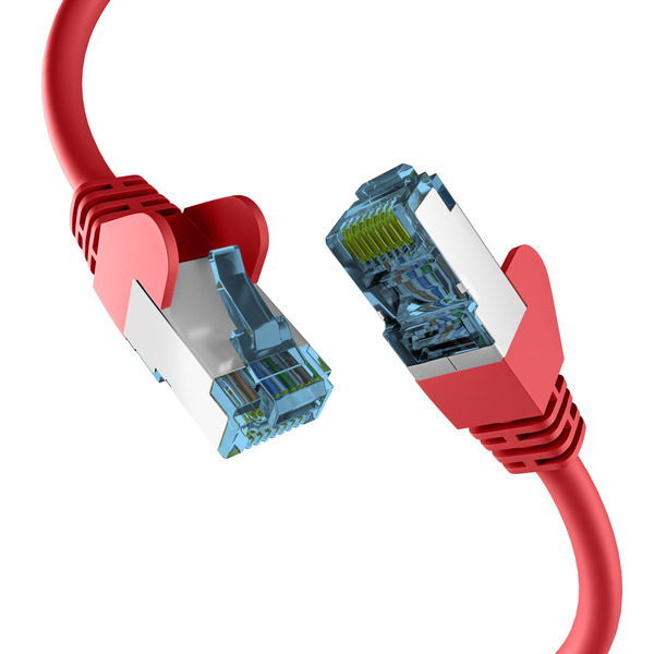 RJ45 PATCHKABEL mit CAT7 ROHKABEL ROT 0,15m -- S/FTP PIMF Netzwerkkabel LAN DSL