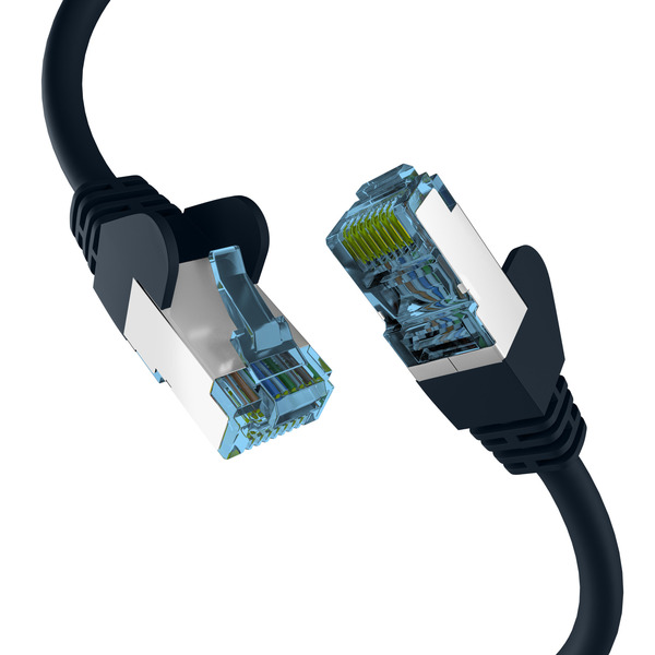 RJ45 PATCHKABEL mit CAT7 ROHKABEL SCHWARZ 0,25m -- S/FTP PIMF Netzwerkkabel LAN DSL