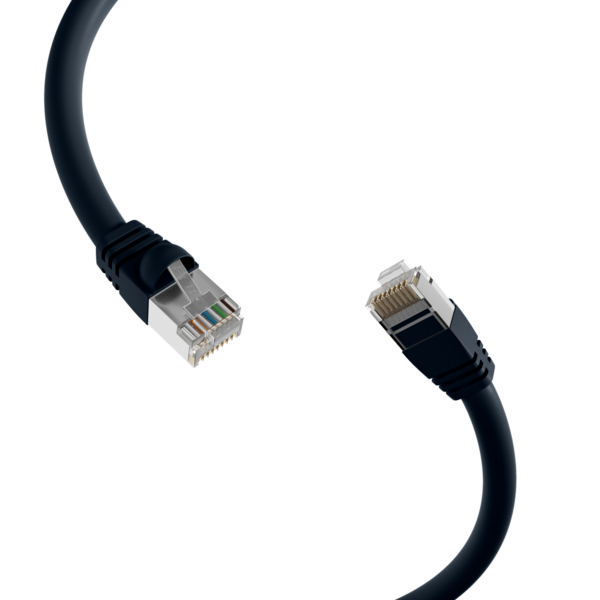 RJ45 Patchkabel S/FTP, Cat.6, PVC, kurze -- Tülle, UL, 10m, schwarz