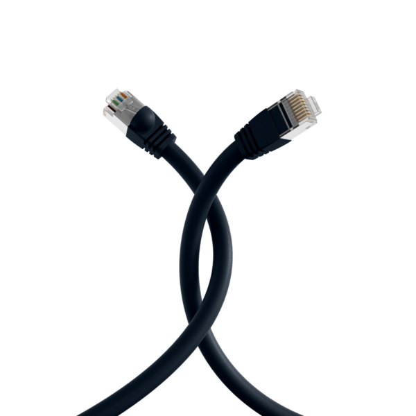 RJ45 Patchkabel S/FTP, Cat.6, PVC, kurze -- Tülle, UL, 15m, schwarz