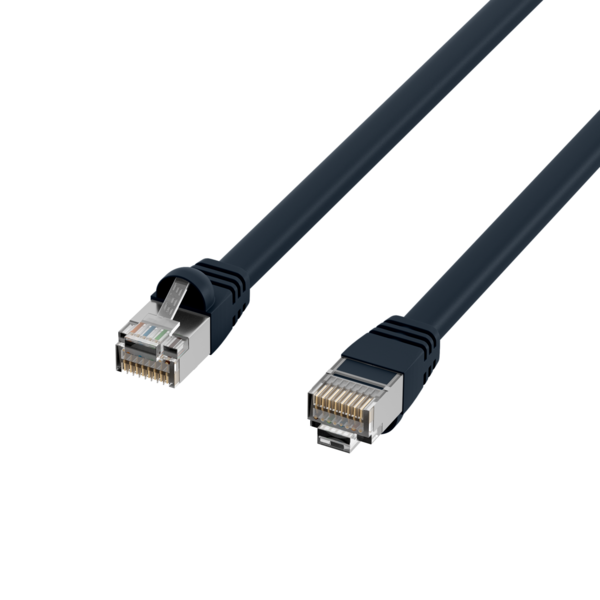 RJ45 Patchkabel S/FTP, Cat.6, PVC, kurze -- Tülle, UL, 2m, schwarz