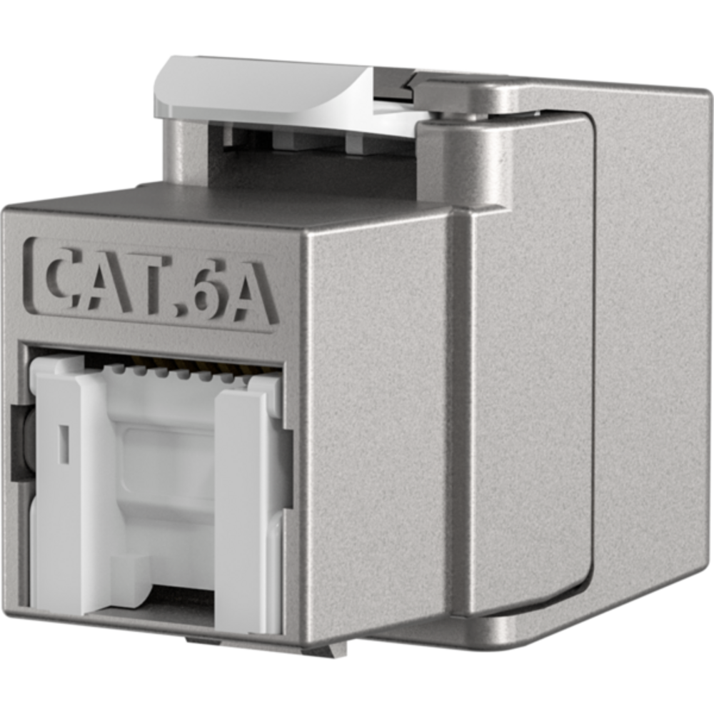 RJ45 Shortbody Keystone STP, Cat.6A -- 500MHz mit integriertem Shutter - 1 VPE = 12 Stück Keystone + Adapter