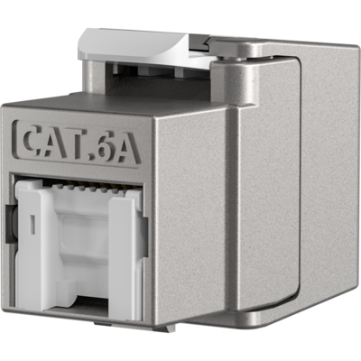 RJ45 Shortbody Keystone STP, Cat.6A -- 500MHz mit integriertem Shutter