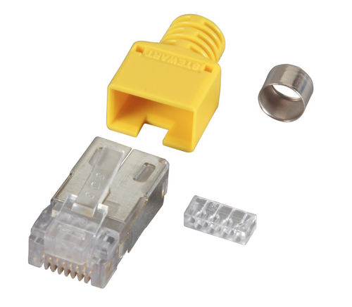 RJ45-Stewart Stecker gelb, 10 Stück, 4 Elemente, Cat.5e RJ45-Stewart Stecker gelb, 10 Stück, 4 Elemente, Cat.5e