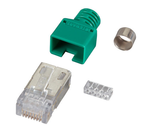 RJ45-Stewart Stecker grün, 10 Stück, 4 Elemente, Cat.5e RJ45-Stewart Stecker grün, 10 Stück, 4 Elemente, Cat.5e