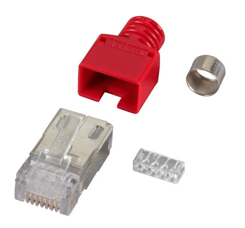 RJ45-Stewart Stecker rot, 10 Stück, 4 Elemente, Cat.5e RJ45-Stewart Stecker rot, 10 Stück, 4 Elemente, Cat.5e