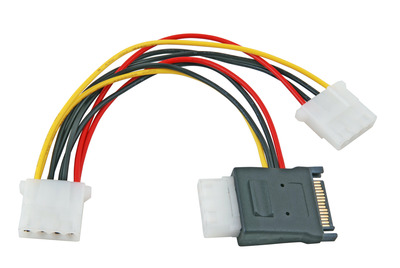 SATA Stromkabel SATA 15P PCB -- +4 Pin Buchse / 2x 4Pin Buchse