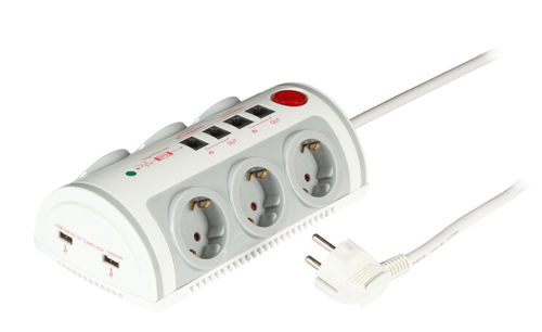 Socket Strip 6 x Schuko with Surge Prot., 2 x USB, 2 x RJ45, 2 x RJ11, Switch Socket Strip 6 x Schuko with Surge Prot., 2 x USB, 2 x RJ45, 2 x RJ11, Switch