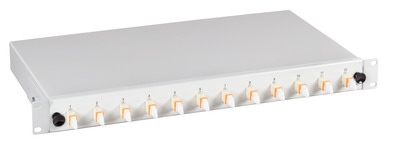 Spleißbox 1HE 24 E2000©/APC 9/125µm  Ausziehbar -- ausziehbar 24 Pigtails abgesetzt/24 Kupp