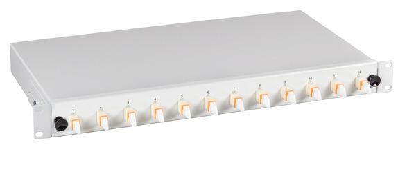 Spleißbox E2000® 50/125µ OM4 nicht , ausziehbar 24 Pigtails/24 Kuppl. Glasfaser Verteiler