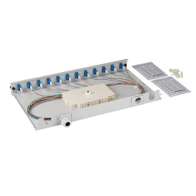 Spleißbox LC 9/125µm OS2 ausziehbar, 24 -- Pigtails abgesetzt/12 Kupplungen