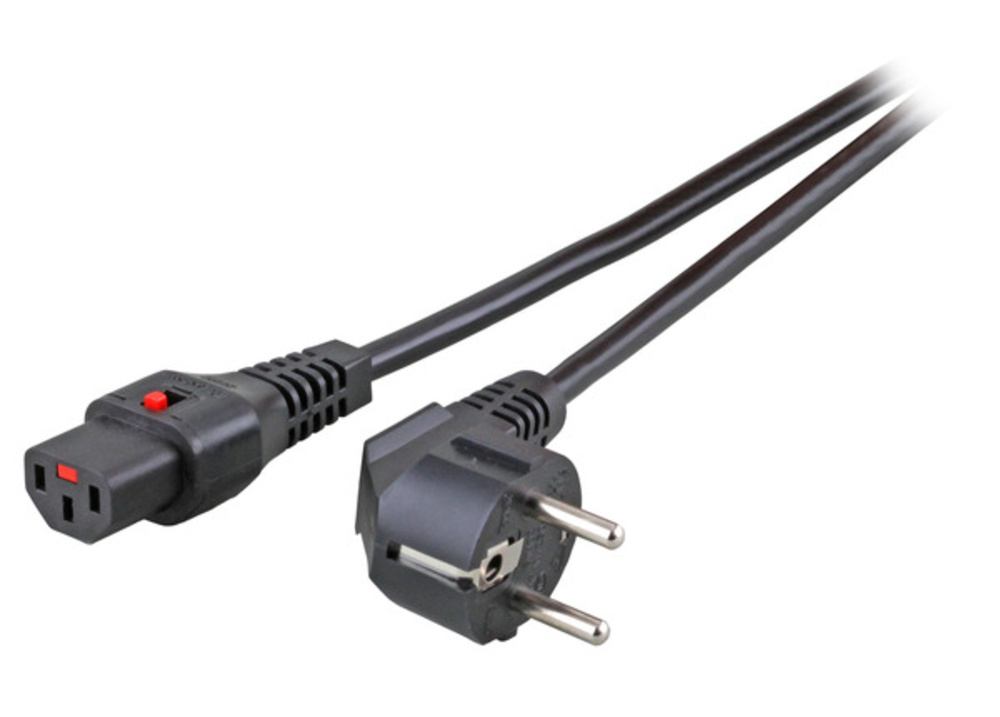 Stromkabel Netzleitung CEE7/7 gewinkelt 90° - C13 180°, IEC Lock, schwarz, 1,0 m - 1 VPE = 100 Stï¿½ck Stromkabel