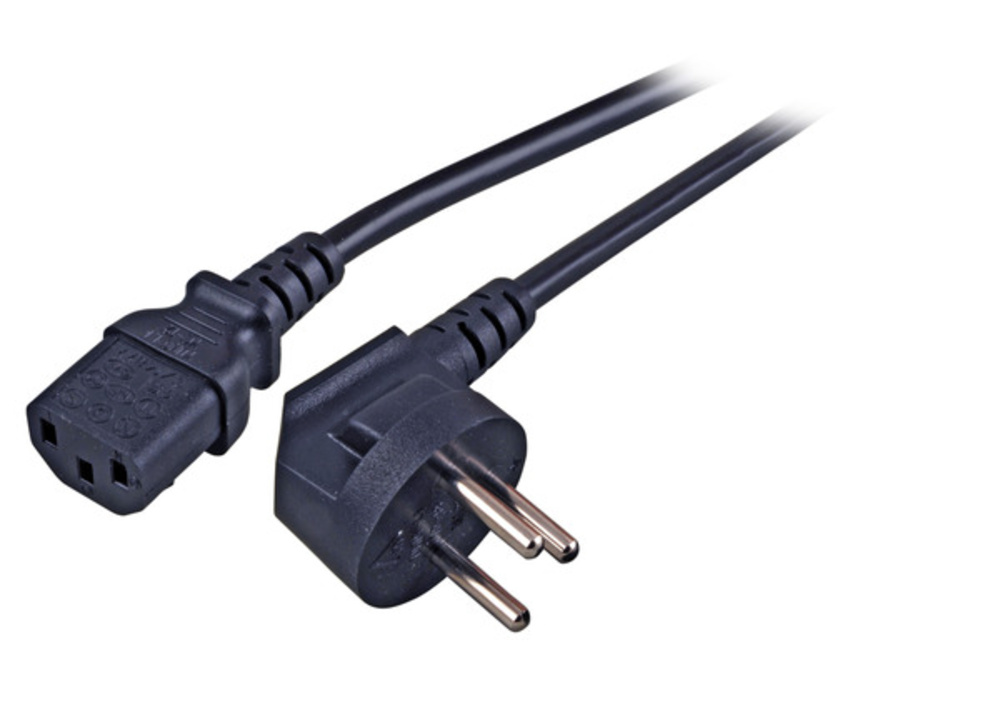 Stromkabel Netzleitung Israel 90° - C13 180°, schwarz, 1,8 m, 3 x 0,75 mm² - 1 VPE = 10 Stï¿½ck Stromkabel