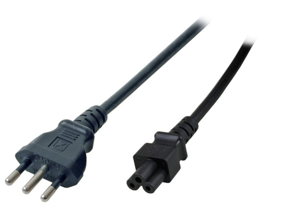 Stromkabel Netzleitung Italien Typ L - C5 180°, schwarz, 1,8m, 3 x 0,75 mm² - 1 VPE = 100 Stï¿½ck Stromkabel