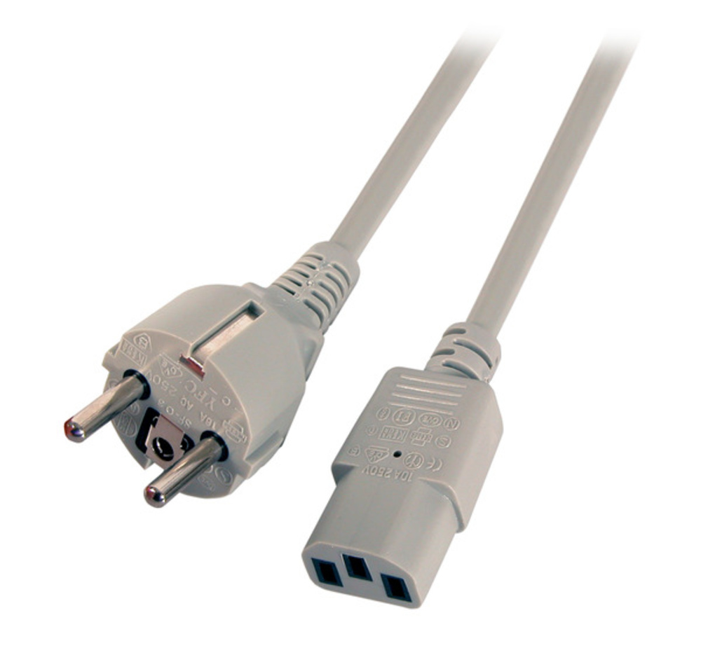 Stromkabel Netzleitung Schutzkontakt 180° - C13, 180° grau, 5,0 m, 3 x 1,00 mm² - 1 VPE = 10 Stï¿½ck Stromkabel