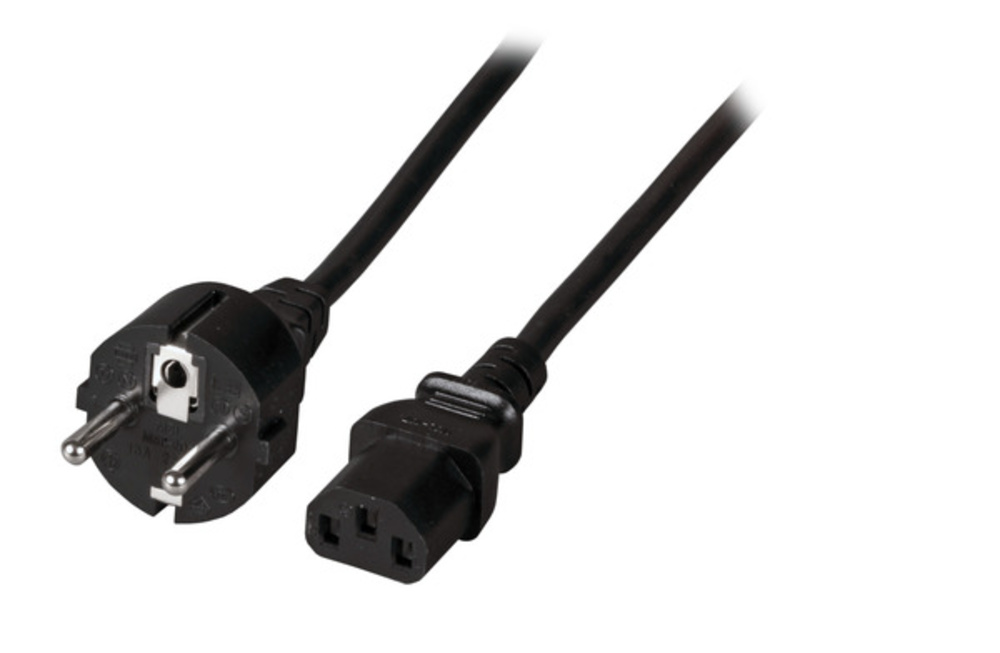 Stromkabel Netzleitung Schutzkontakt 180° - C13, 180°, schwarz, 3,0 m, 3 x 1,00 mm² - 1 VPE = 10 Stï¿½ck Stromkabel