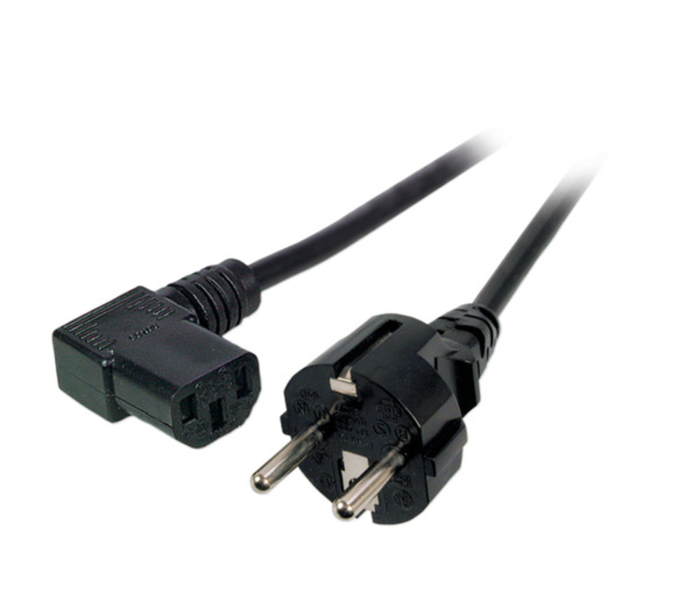 Stromkabel Netzleitung Schutzkontakt 180° - C13 90, °, schwarz, 5,0 m, 3 x 1,00 mm² - 1 VPE = 10 Stï¿½ck Stromkabel