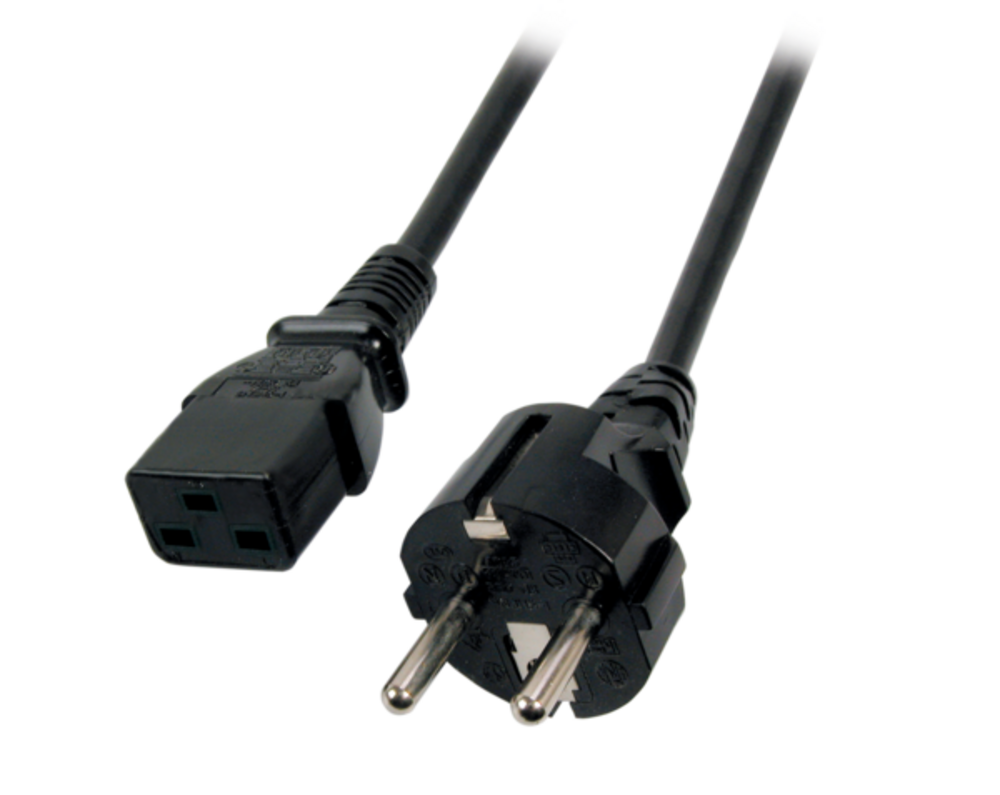 Stromkabel Netzleitung Schutzkontakt 180° - C19, 180°, schwarz, 1,8 m, 3 x 1,50 mm² - 1 VPE = 10 Stï¿½ck Stromkabel