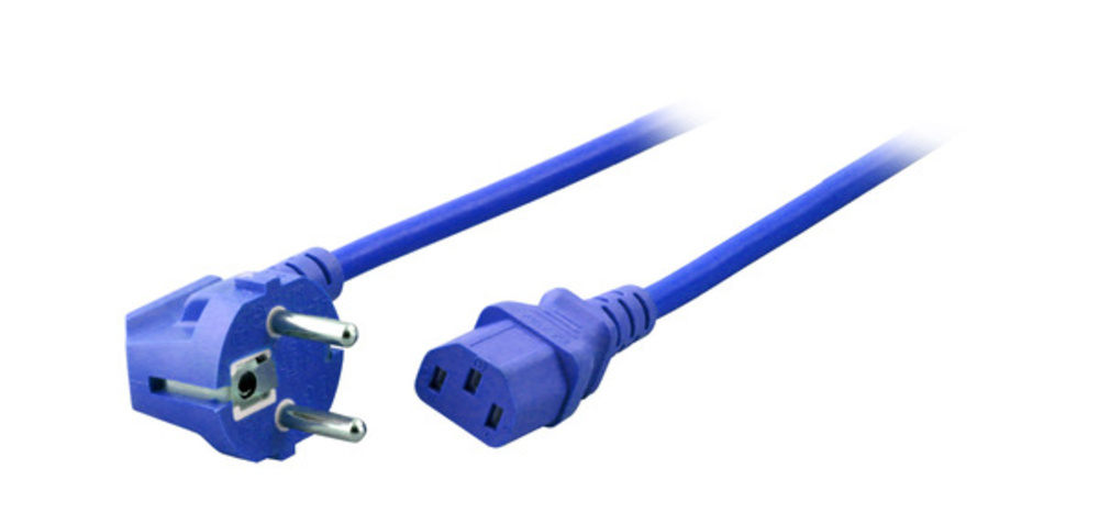 Stromkabel Netzleitung Schutzkontakt 90° - C13, 180°, blau, 3,0 m, 3 x 1,00 mm² - 1 VPE = 10 Stï¿½ck Stromkabel