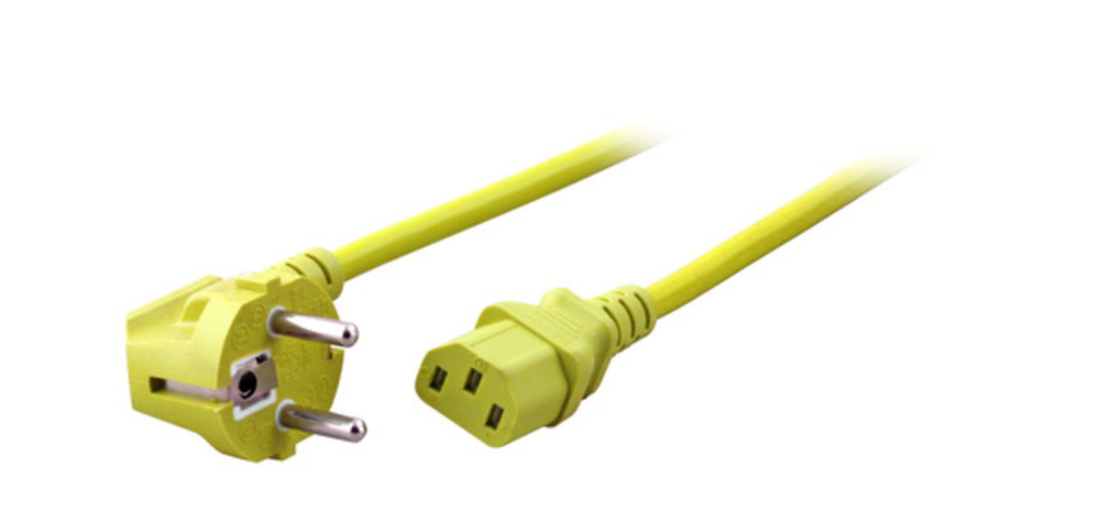 Stromkabel Netzleitung Schutzkontakt 90° - C13, 180°, gelb, 1,8 m, 3 x 0,75 mm² - 1 VPE = 10 Stï¿½ck Stromkabel