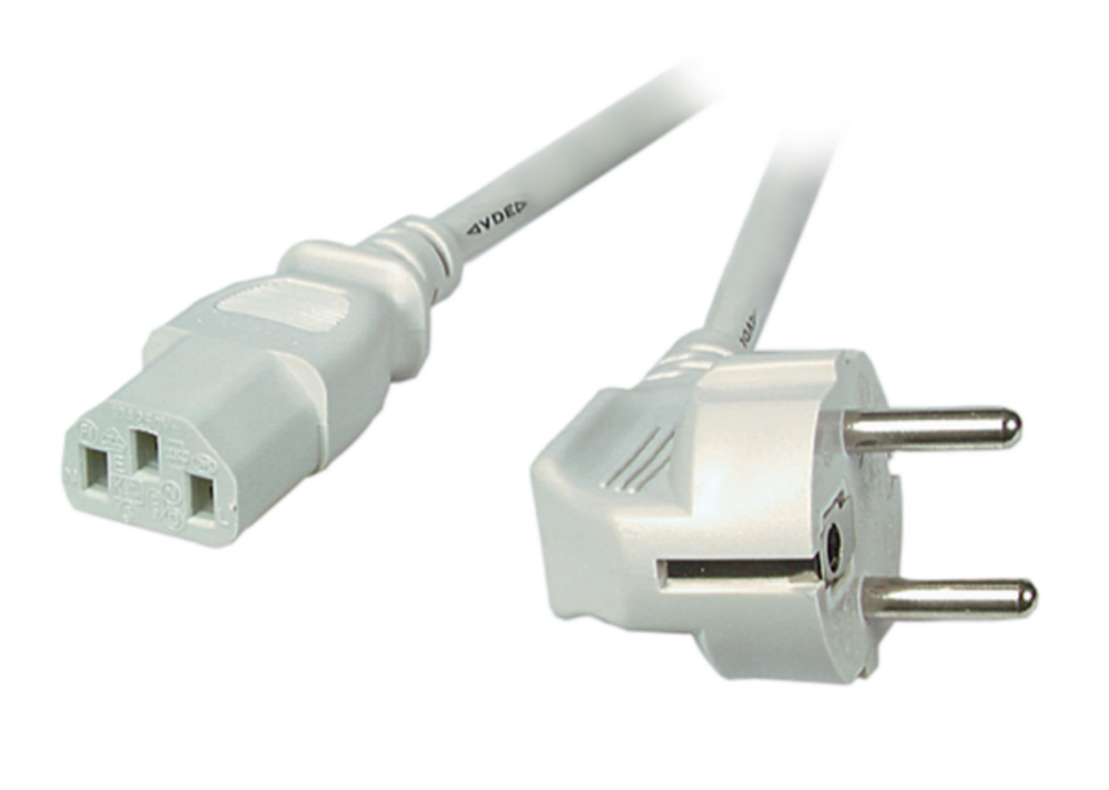 Stromkabel Netzleitung Schutzkontakt 90° - C13, 180°, grau, 2,5 m, 3 x 1,00 mm² - 1 VPE = 10 Stï¿½ck Stromkabel