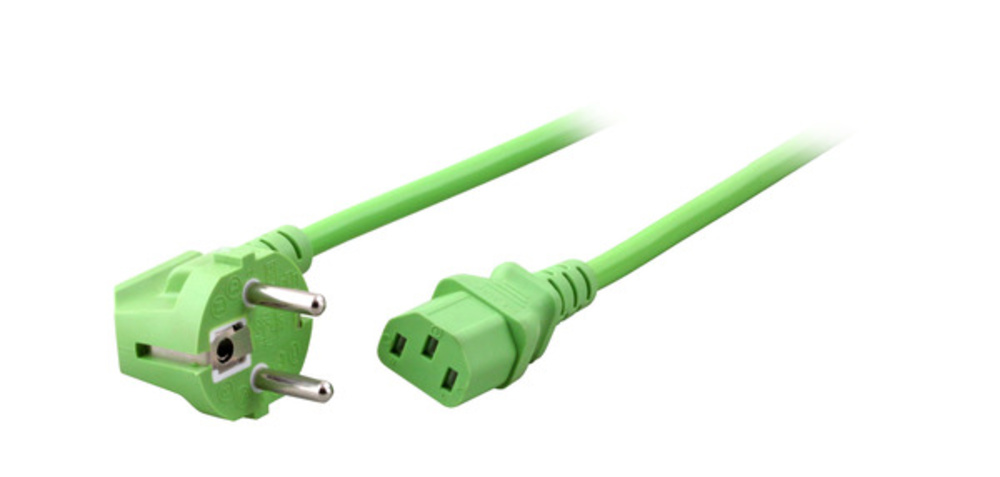 Stromkabel Netzleitung Schutzkontakt 90° - C13, 180°, grün, 1,8 m, 3 x 0,75 mm² - 1 VPE = 10 Stï¿½ck Stromkabel