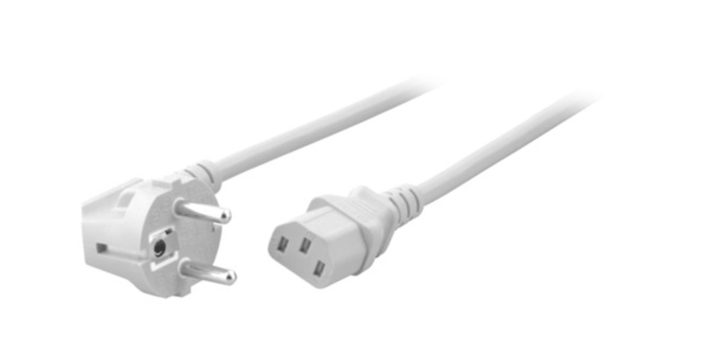 Stromkabel Netzleitung Schutzkontakt 90° - C13, 180°, weiß, 1,8 m, 3 x 0,75 mm² - 1 VPE = 10 Stï¿½ck Stromkabel