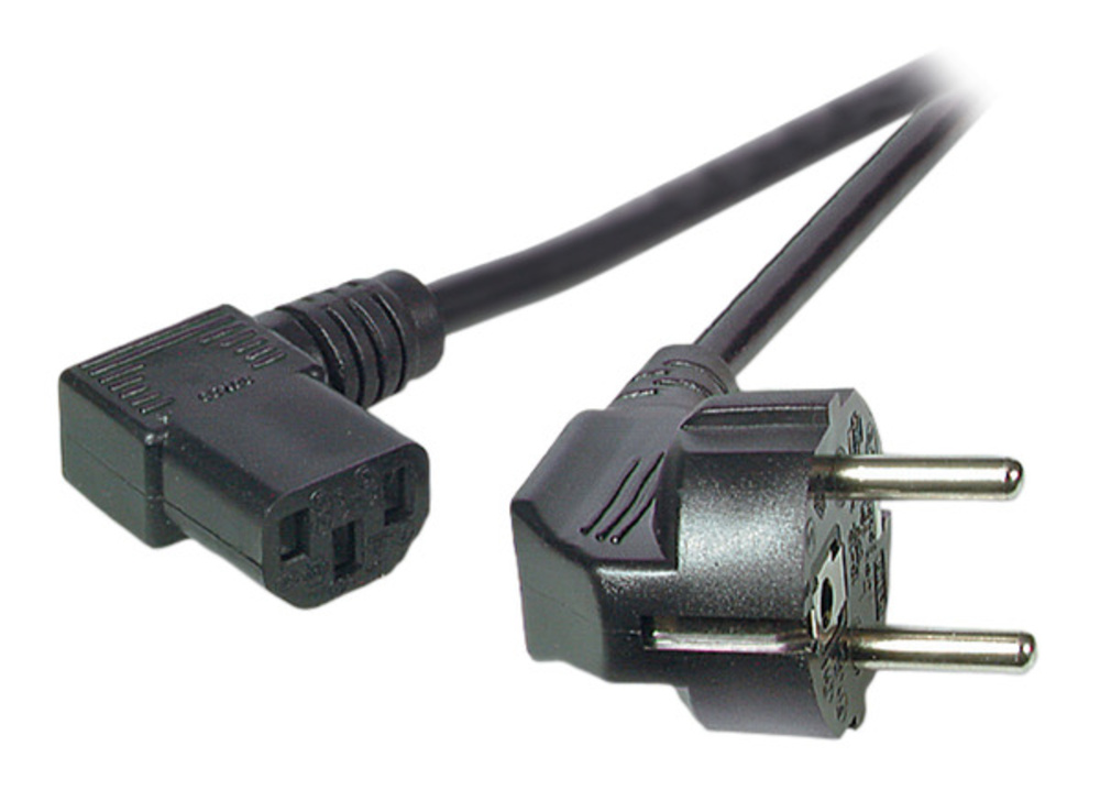 Stromkabel Netzleitung Schutzkontakt 90° - C13 90°, schwarz, 2,0 m, 3 x 0,75 mm² - 1 VPE = 10 Stï¿½ck