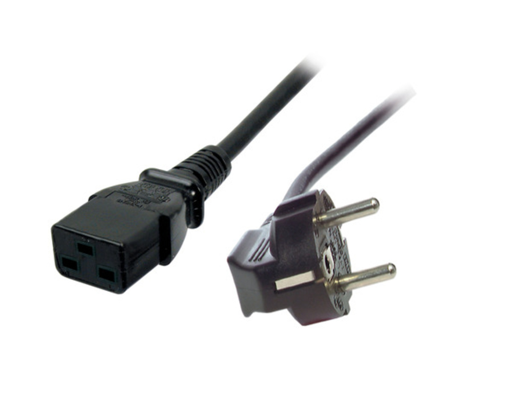 Stromkabel Netzleitung Schutzkontakt 90° - C19, 180°, schwarz, 1,8 m, 3 x 1,50 mm² - 1 VPE = 10 Stï¿½ck Stromkabel
