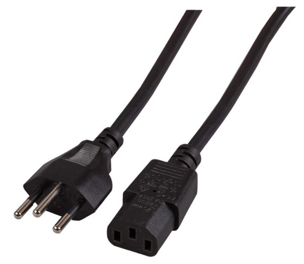 Stromkabel Netzleitung Schweiz Typ 12 - C13 180°, schwarz, 2,0 m, 3 x 0,75 mm² - 1 VPE = 10 Stï¿½ck Stromkabel