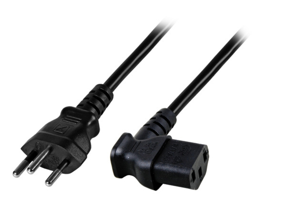 Stromkabel Netzleitung Schweiz Typ 12 - C13 90°, schwarz, 1,8 m, 3 x 0,75 mm² - 1 VPE = 10 Stï¿½ck Stromkabel