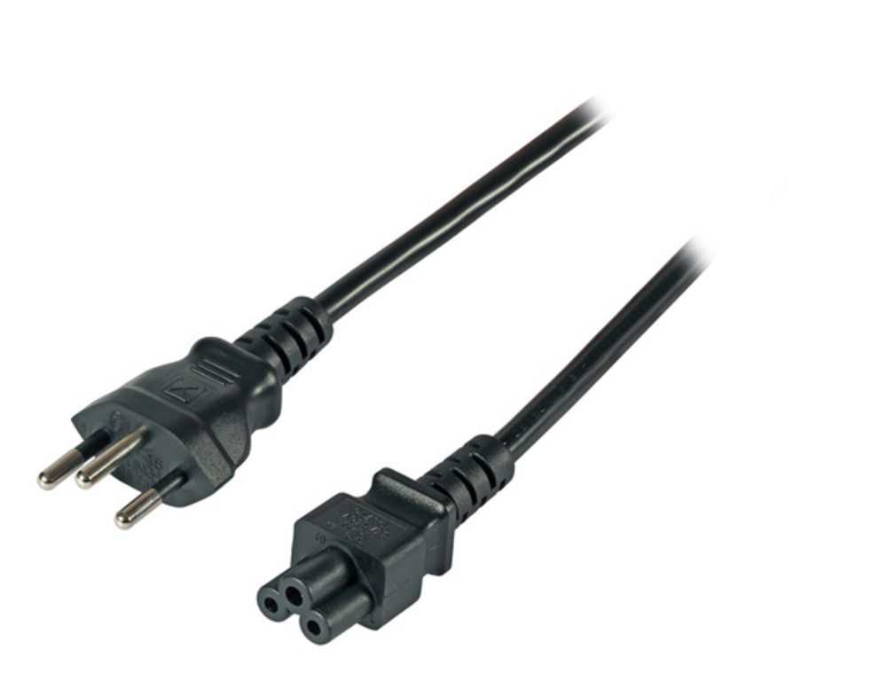 Stromkabel Netzleitung Schweiz Typ 12 - C5 180°, schwarz, 1,8 m, 3 x 0,75 mm² - 1 VPE = 10 Stï¿½ck Stromkabel