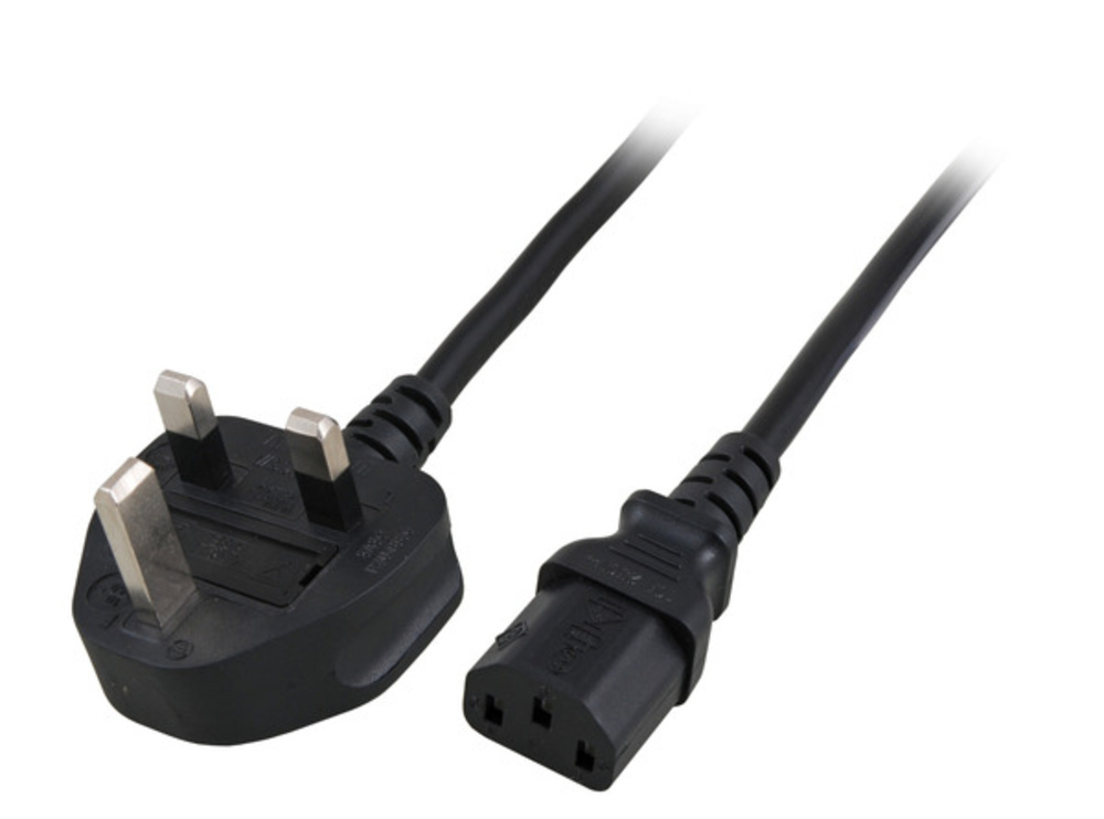 Stromkabel Netzleitung UK BS1363A - C13 180°, schwarz, 2m, 3x1.00 mm² - 1 VPE = 10 Stï¿½ck Stromkabel