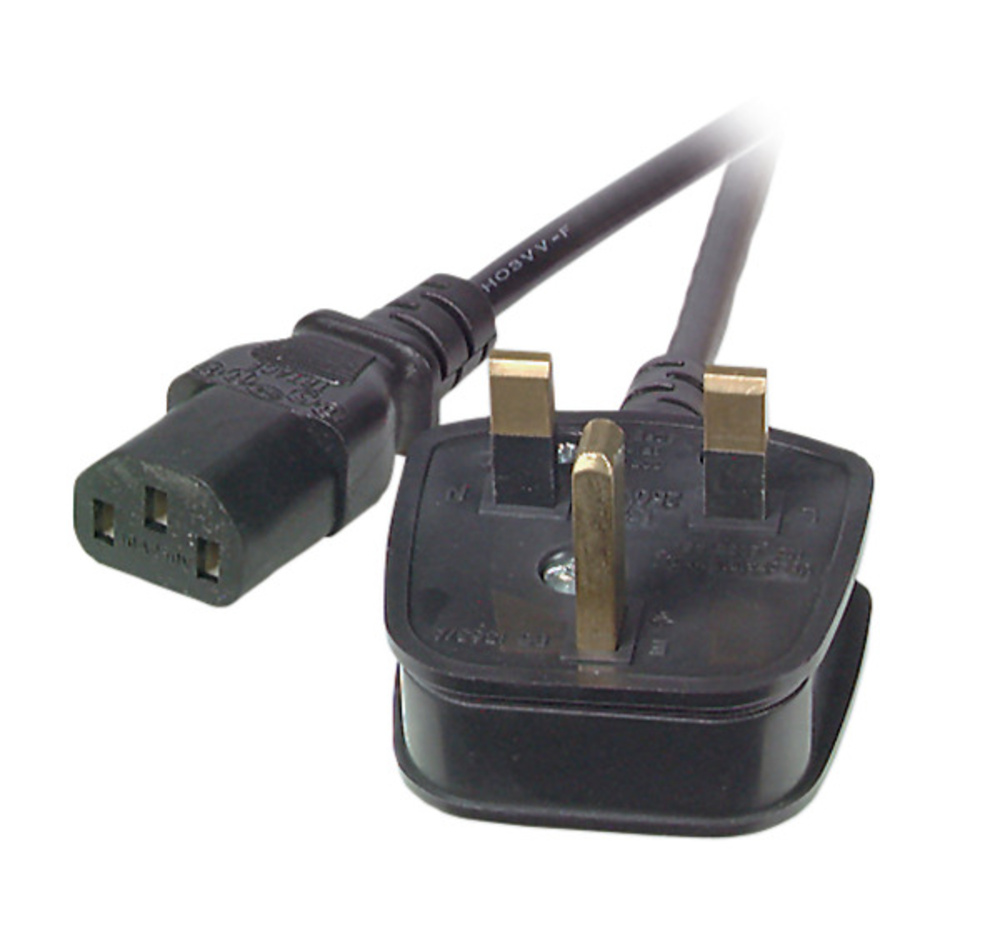 Stromkabel Netzleitung UK BS1363A - C13 180°, schwarz, 5 m, 3 x 1.00 mm² - 1 VPE = 10 Stï¿½ck