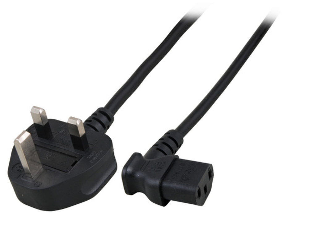 Stromkabel Netzleitung UK BS1363A-C13 90° , schwarz, 1,8 m, 3 x 0,75 mm² - 1 VPE = 10 Stï¿½ck Stromkabel