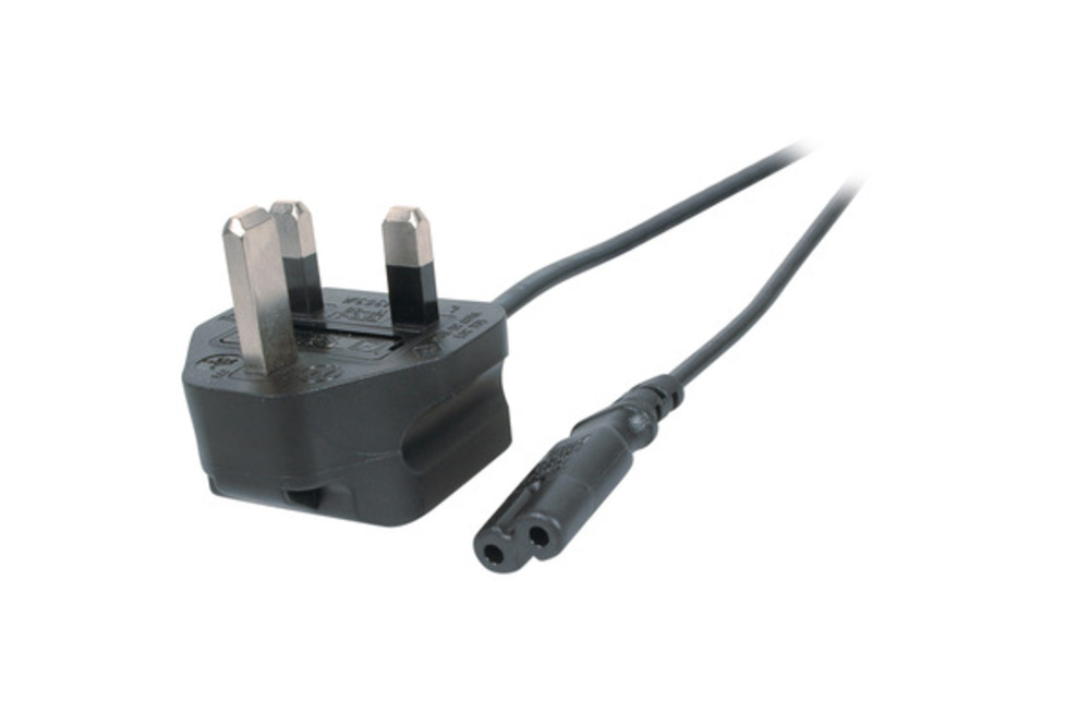 Stromkabel Netzleitung UK BS1363A - C7 180°, schwarz, 3,0 m, 2 x 0,75 mm² - 1 VPE = 10 Stï¿½ck Stromkabel