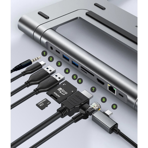 Techly 9 in 1 USB-C Docking Station -- USB3.1 Notebook Ständer