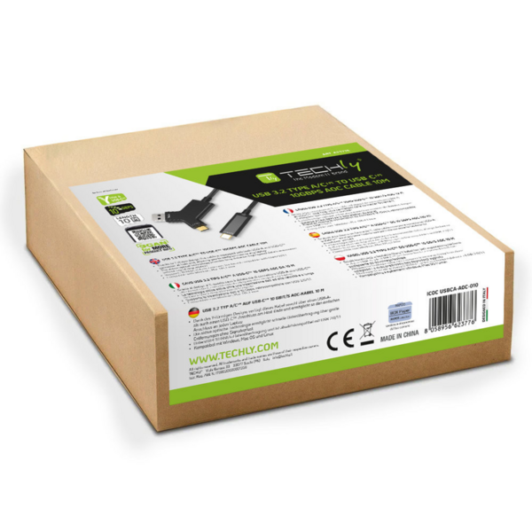 Techly Aktiv USB 3.2 Typ-A/C AOC Glasfaserkabel, 10m schwarz 10Gbps nur Daten