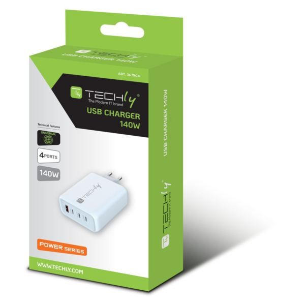 Techly GaN Ladegerät 3x USB-C und 1x USB-A --
