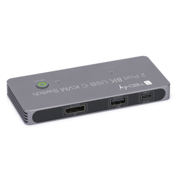Techly KVM USB-C Switch 8K Displayport 1.4 -- 2x USB-C, 3x USB 2.0