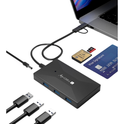 Techly SD/TF Smartcard Speicherleser -- 3x USB Port Hub