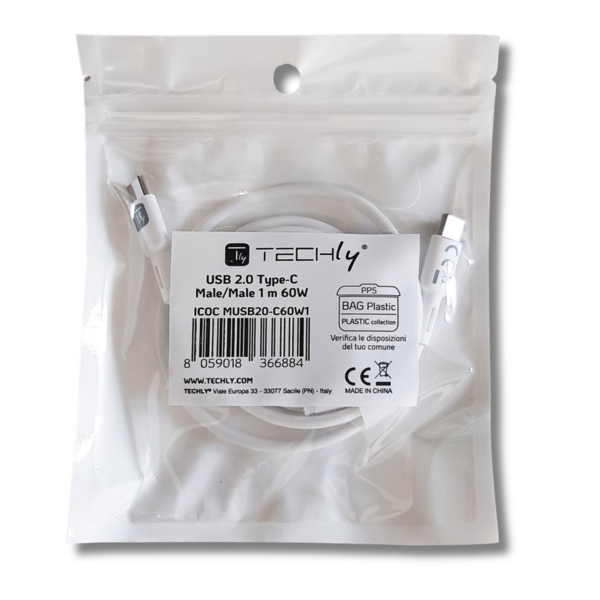 Techly USB-C Stecker 2.0 Kabel -- 2m weiß