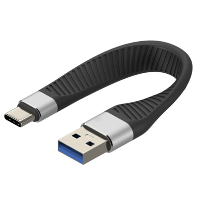 Techly USB-C Stecker auf USB-A Stecker -- kurz, flaches FPC Schnellladekabel