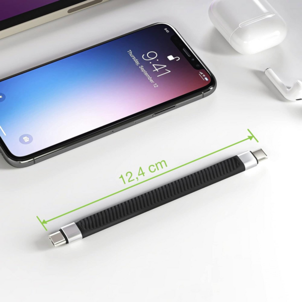 Techly USB-C Stecker auf USB-C Stecker -- kurz, flaches FPC Schnellladekabel