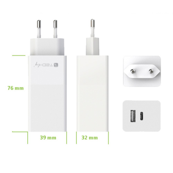 Techly USB-C und USB-A 100W Wandladegerät --