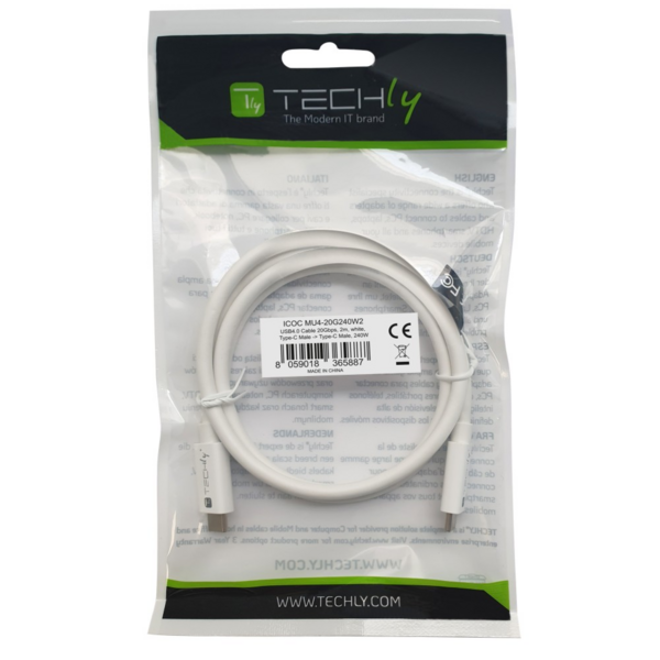 Techly USB4 Gen2 USB-C EPR Kabel -- 20G 240W zertifiziert 2m weiß