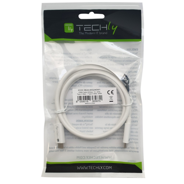 Techly USB4 Gen3 USB-C EPR Kabel -- 40G 240W 8K zertifiziert 1m weiß