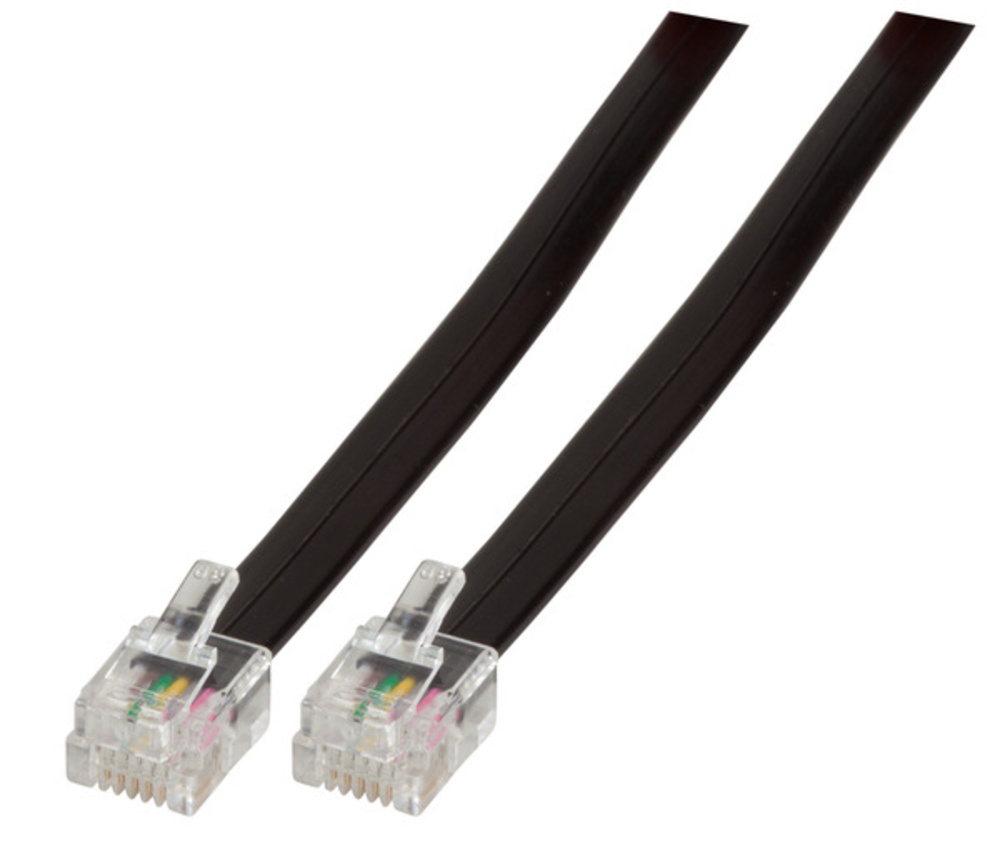 Telekom + LSA Systeme  Modularkabel schwarz, 2 x RJ12 (6/6), Stecker, 1:1, 2,0 m - 1 VPE = 10 Stï¿½ck Telekom + LSA Systeme